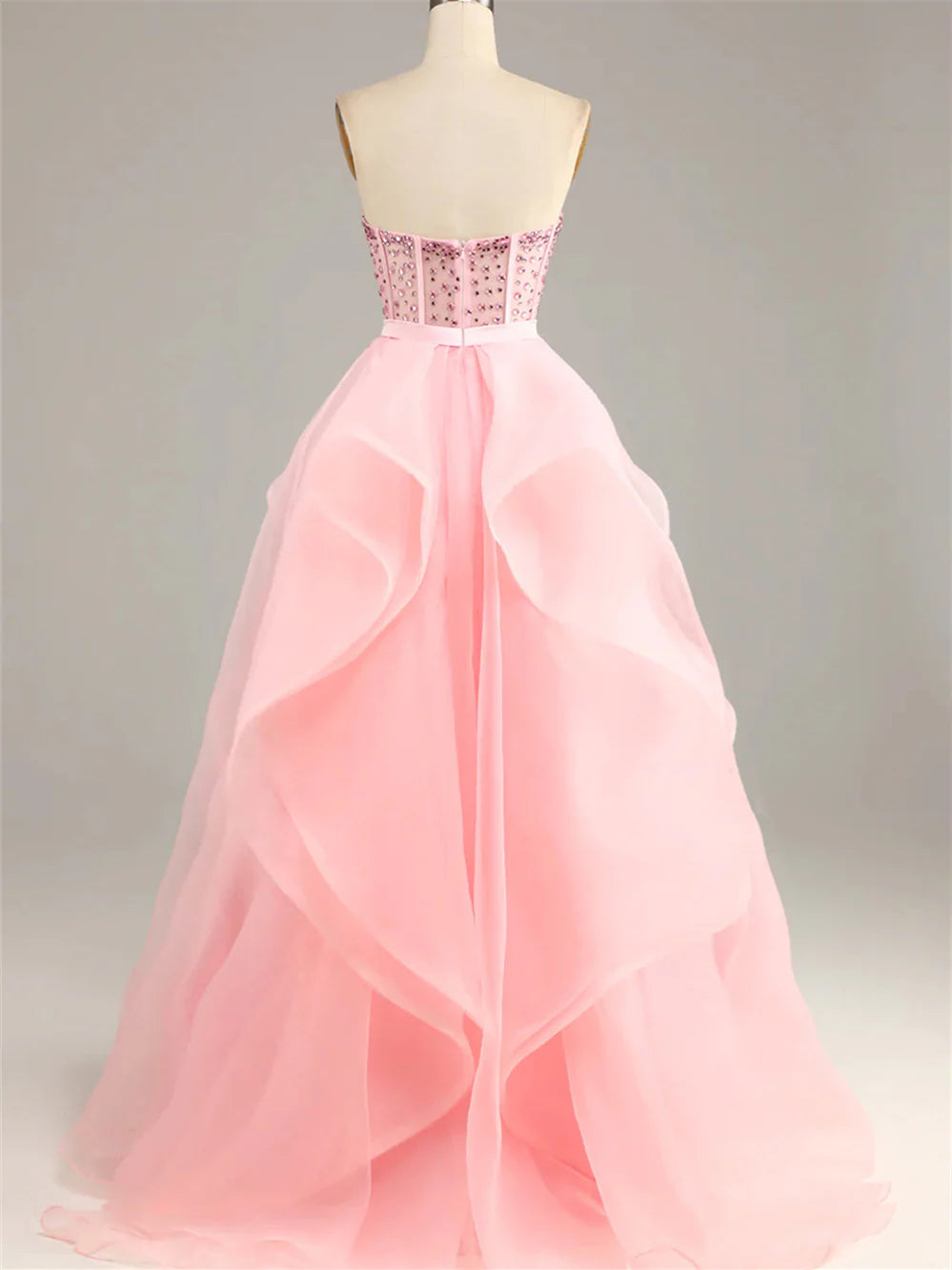 Robe de soirée bustier sans manches, longue au sol, ornée de perles